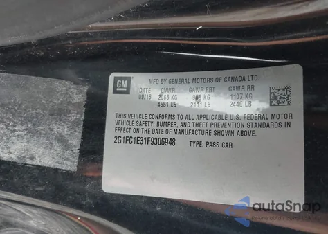 2015 Chevrolet Camaro 1Lt from USA, damaged, VIN 2G1FC1E31F9306948